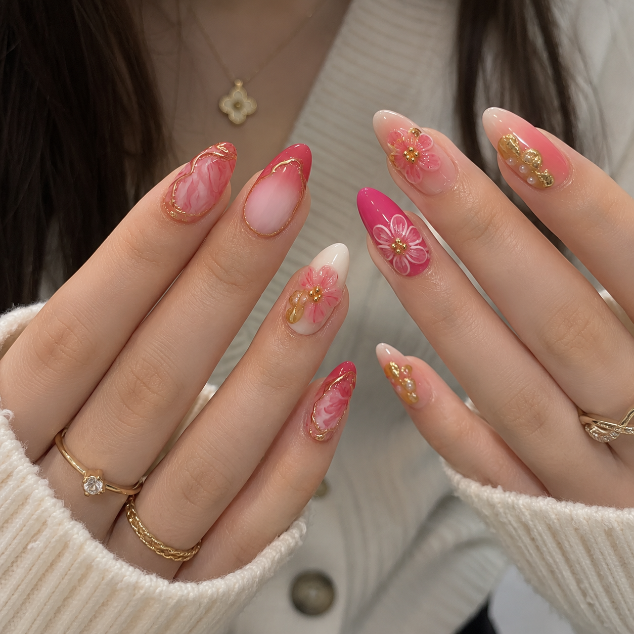 MARBELLA – Pink Marble Gold Foil Press On Nails